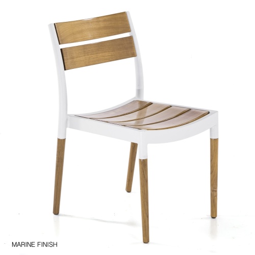 70470 Bloom teak and aluminum side chair in Marine finish front angled on white background