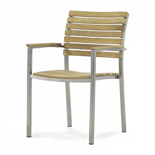 70491 Vogue teak and stainless steel armchair left side angled on white background
