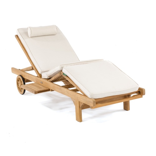 70510 Somerset teak double chaise with optional chaise cushions angled on white background