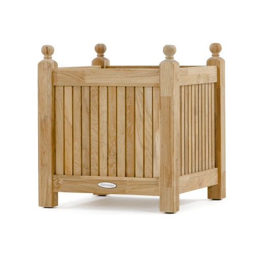 70530 single teak planter bench set showing the planter front angled on white background