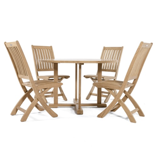 70535 Barbuda 5 piece Dining Set of 4 folding side chairs and a 48 inch round dining table side view on white background