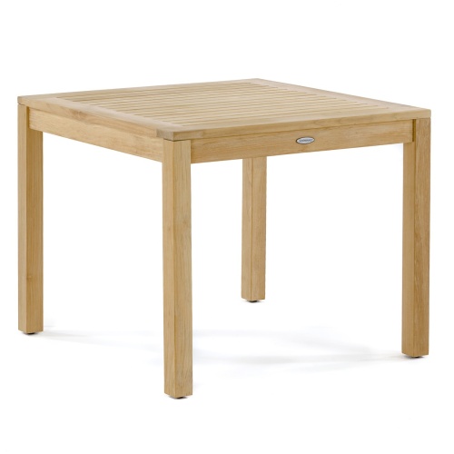 70557 Teak 36 inch square dining table angled on white background