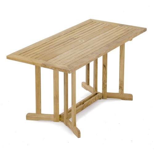 70609 Nevis teak folding 60 inch rectangle dining table end angled view on white background