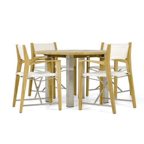 70619 Vogue Odyssey Round Dining Set of 4 folding director chairs and 48 inch round dining table side view on white background