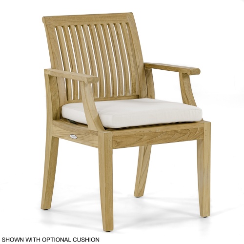 70654 Laguna Teak Dining Chair front angled view with optional seat cushion on white background