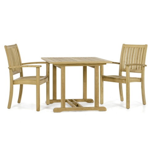 70743 Sussex 3 piece Teak Dining Set of  Teak 36 Inch Square Dining Table and 2 Teak side chairs side view on white background