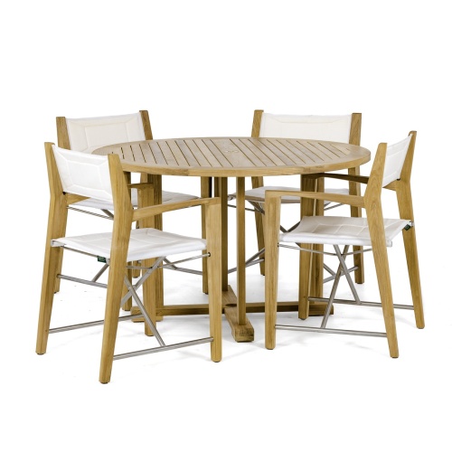 70745 Odyssey 4 foot round Dining Set of 4 director chairs and round 48 inch diameter dining table side view on white background