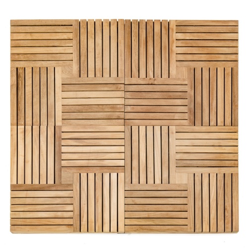 70765 parquet teak tiles one carton of four tiles together in square measuring nine square feet on white background