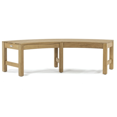 70793 Teak Buckingham Curved Backless Firepit Bench side view on white background