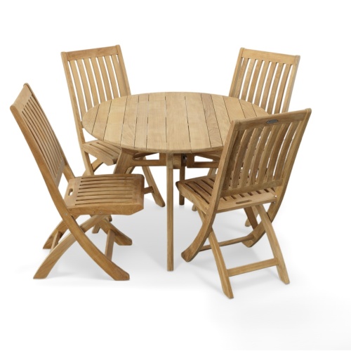 70825 Barbuda Surf 4 piece Dining Set of 4 folding side chairs and round 42 inch dining table on white background