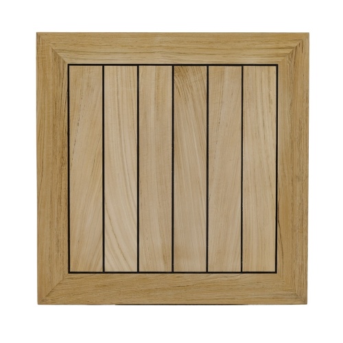 70835 Vogue 42 x 42 inch Bar Table top with sikaflex marine sealant between teak slats on white background