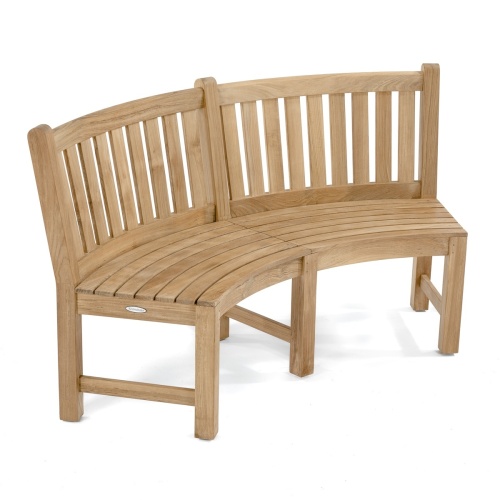 70859 Buckingham Teak 6 foot Curved Bench angled view on white background