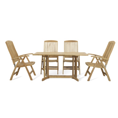 70903 Nevis Barbuda 7 piece Recliner Dining Set of 6 Barbuda dining chairs and Nevis teak rectangular table on white background