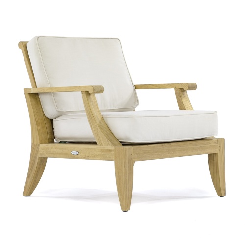 70707 Laguna deep seating teak chair with cushions angled on a white background