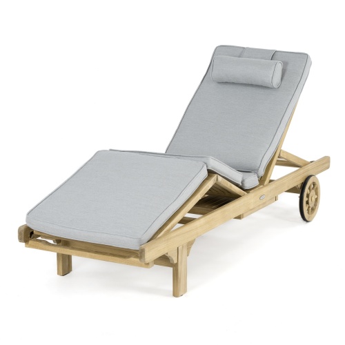 71101NGC-OLD Lounger Cushion in Natte Grey Chine on Teak Lounger front angled view with footrest upright on white background