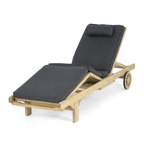 71101NSY-OLD Lounger Cushion in Natte Sooty on Teak Lounger front angled view with footrest upright on white background