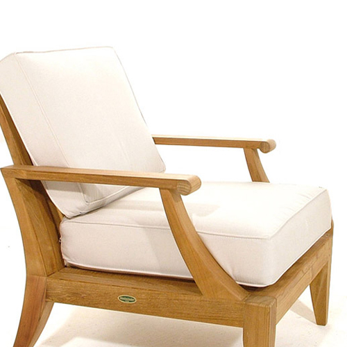 72312DA Laguna Lounge Chair Cushion on Laguna teak lounge chair in side angled view on white background