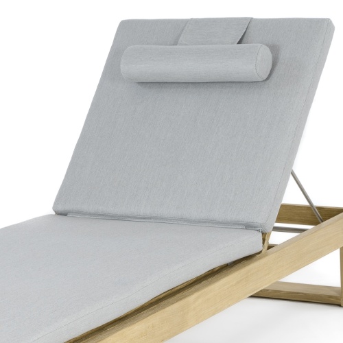 76770NGC Horizon Lounger Cushions in Grey Chine on Horizon teak Lounger angled closeup view of backrest on white background