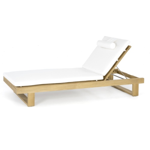 76770NWH Horizon Lounger Cushions in Natte White on Horizon teak Lounger with back upright in side angled view on white background
