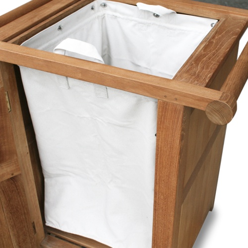 78165cv laundry bag retrofit for teak palazzo series receptacles closeup view with side door open on white background