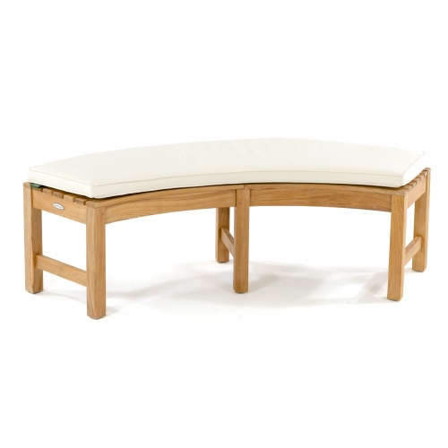 13937 Buckingham Teak Backless Bench angled view showing optional canvas color cushions on white background