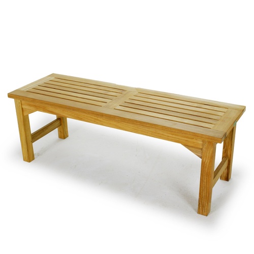 13940RF Teak 4 foot Backless Bench Refurbished side angled view on white background