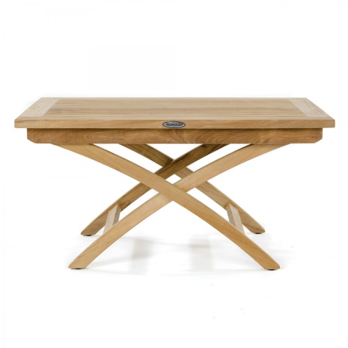 14745 barbuda folding teak coffee table top and side view on white background