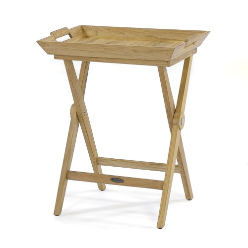 17440 folding teak tray table angled view on white background