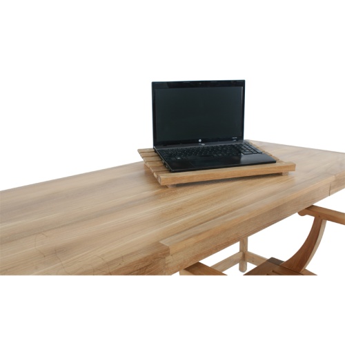 17445 teak lap desk with laptop sitting on teak tray displayed on a desktop with white background