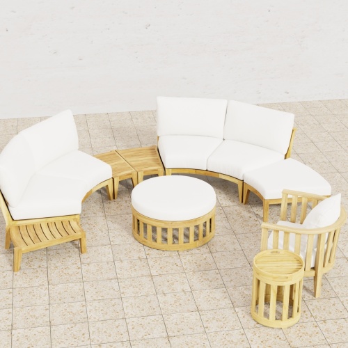 18068DP Kafelonia 1 seater Backless Bench with Kafelonia Sofa Sectional and Club Chair and End Tables and Ottoman on tiled patio in angled aerial view