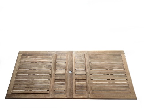 25077RF Refurbished Vogue Extension Table angled view of table top showing butterfly leaves in closed position on white background NO Sikaflex between slats