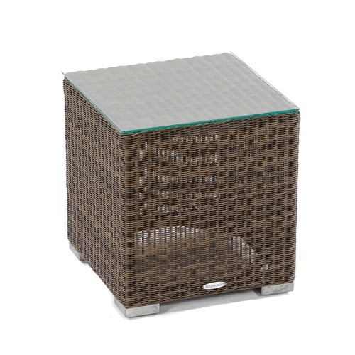 31007DP Malaga Wicker Side Table with glass top angled view on white background