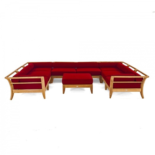 70282 aman dais nine piece teak daybed sectional set with bolsters and cushions side angle view on a white background