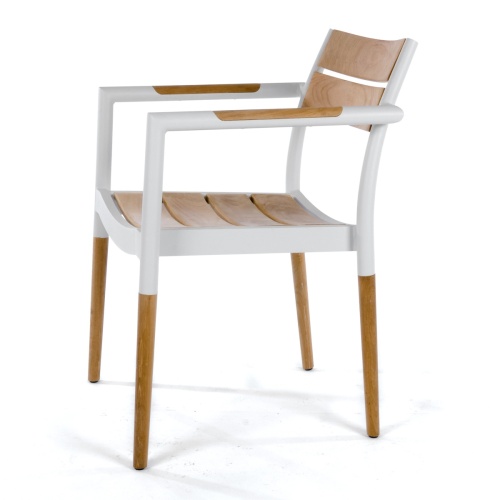 70453 Bloom teak and powder coated aluminum dining chair side view on white background