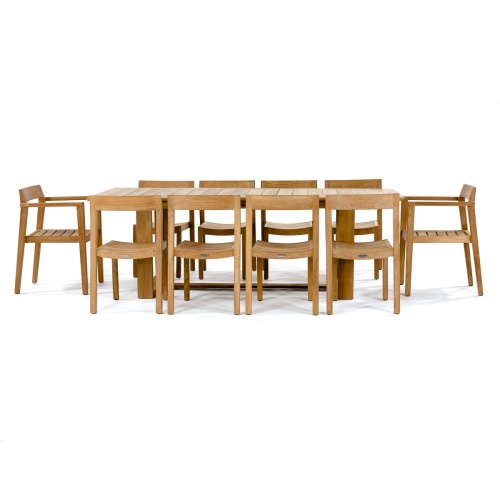 70457 Horizon eleven piece teak Dining Set of 2 armchairs 8 side chairs and rectangular teak table side view on white background