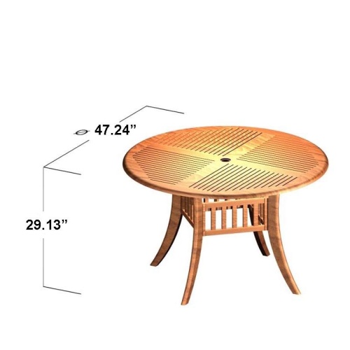 70573 Grand Hyatt Horizon teak 48 inch round dining table front autocad of angled view on white background