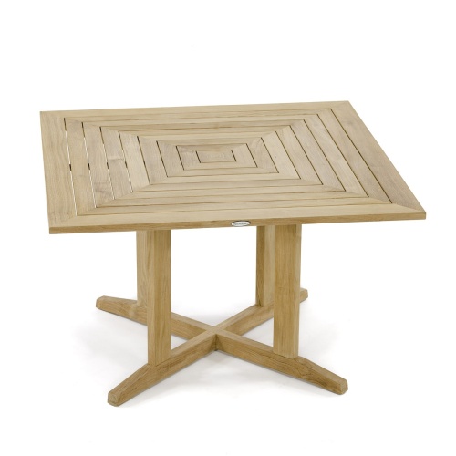 70709 Veranda Pyramid teak 48 inch square dining table angled view of table top on white background
