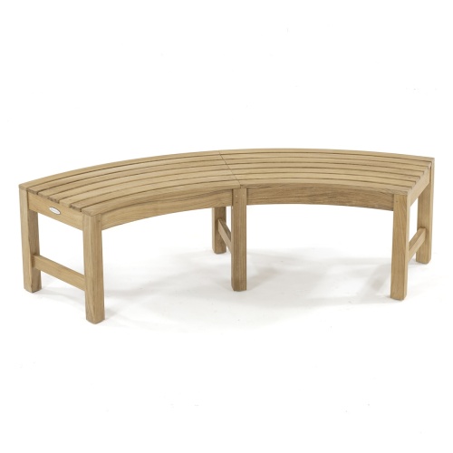 70793 Teak Buckingham Curved Backless Firepit Bench aerial side view on white background