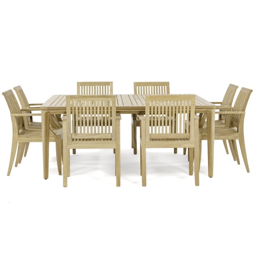 70867 Square Veranda Laguna 9 piece Dining Set of 8 teak dining armchairs and 6 foot square dining table side view on white background