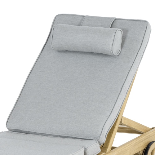 71101NGC-OLD Lounger Cushion in Natte Grey Chine on Teak Lounger front angled closeup view of reclining back on white background