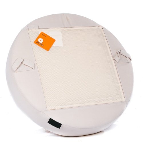 72412LM Kafelonia Ottoman Cushion in Liso Marfil angled side view of bottom on white background
