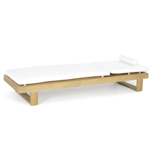 76770NWH Horizon Lounger Cushions in Natte White on Horizon teak Lounger flat position in side angled view on white background