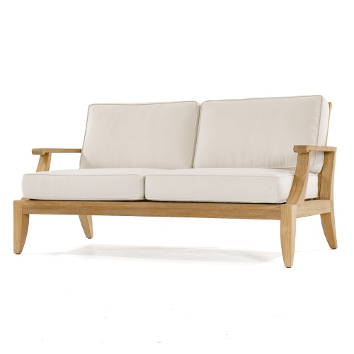 13121DP laguna teak loveseat with cushions front angle profile on white background