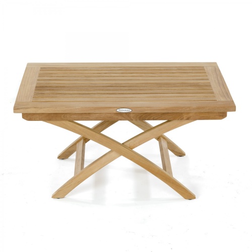 14745 barbuda folding teak coffee table top and side view on white background