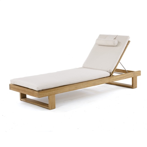 16770dp Horizon teak Chaise Lounger with optional cushion and neckroll right angled on white background