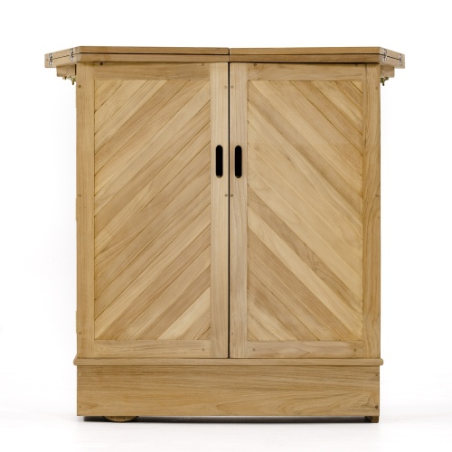 17112 somerset teak bar with side doors closed rear view on white background