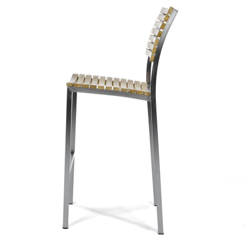 22916DP Vogue teak and stainless steel Bar Stool left side view on white background