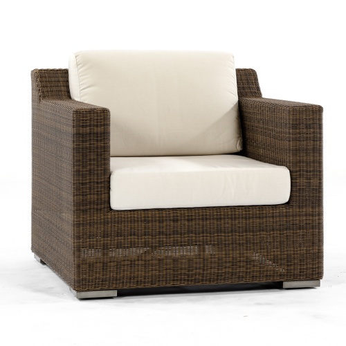 31001dp Malaga deep seat synthetic wicker armchair with canvas colored cushions front angle view on white background