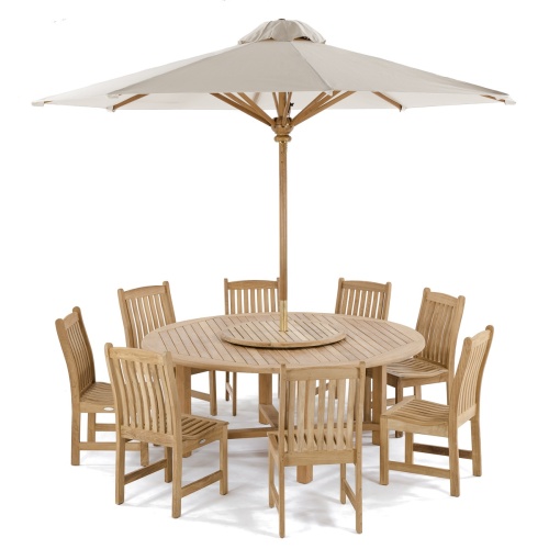 round outdoor dining set with umbrella