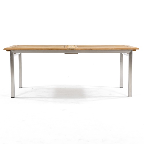 70176 Vogue stainless steel and teak rectangular dining table side profile view on white background